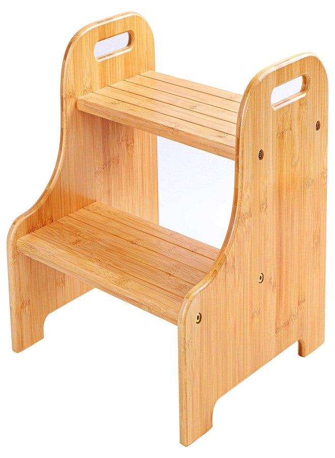 VaeFae Bamboo 2 Step Stool with Non-Slip Step Treads and 2 Cutout Handles - Image 1