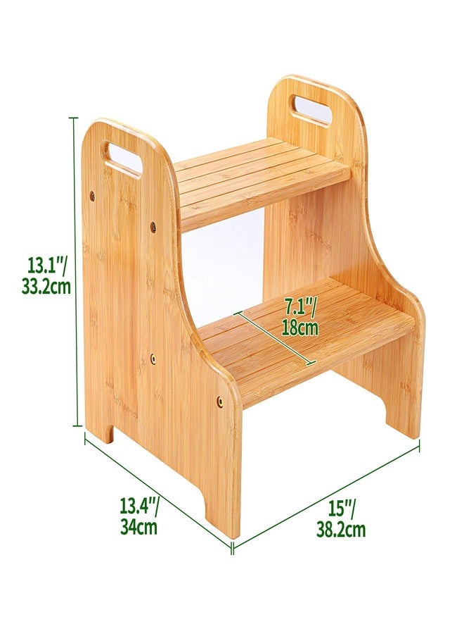 VaeFae Bamboo 2 Step Stool with Non-Slip Step Treads and 2 Cutout Handles - Image 2