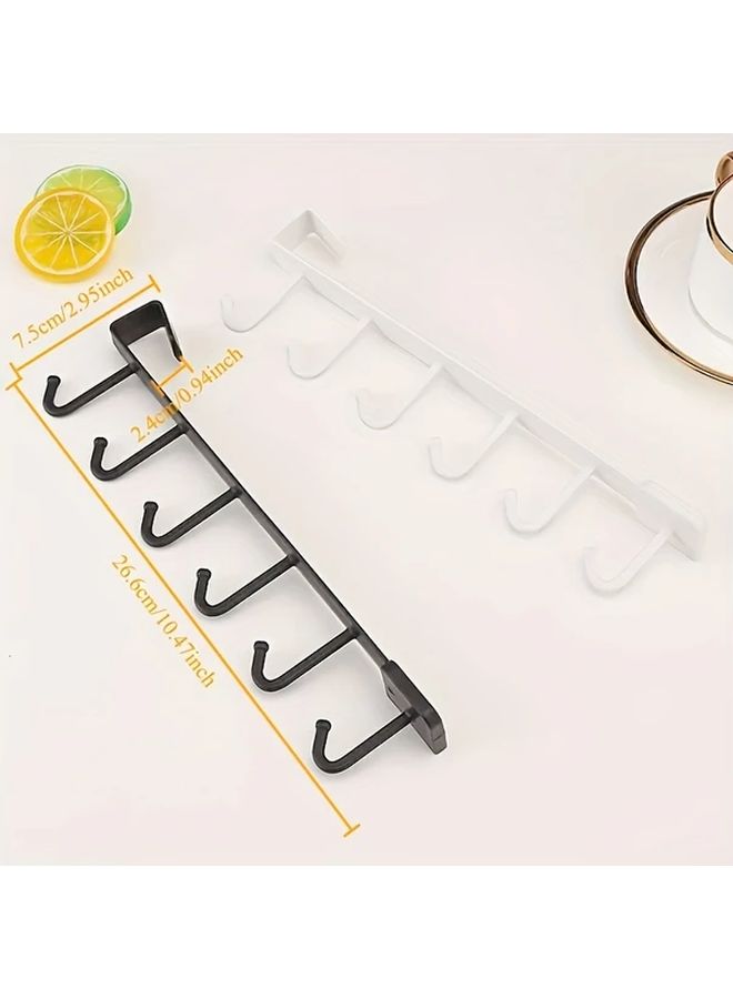 White Wall Mounted Kitchen Storage Rack With 6 Hooks And Cup Holder - Image 4