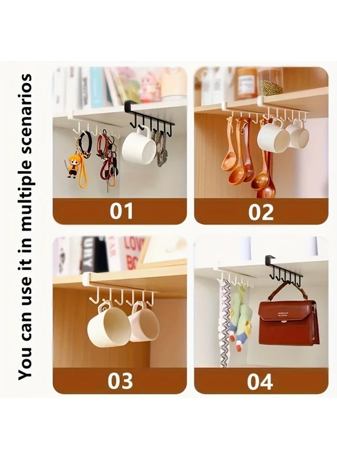 White Wall Mounted Kitchen Storage Rack With 6 Hooks And Cup Holder - Image 1