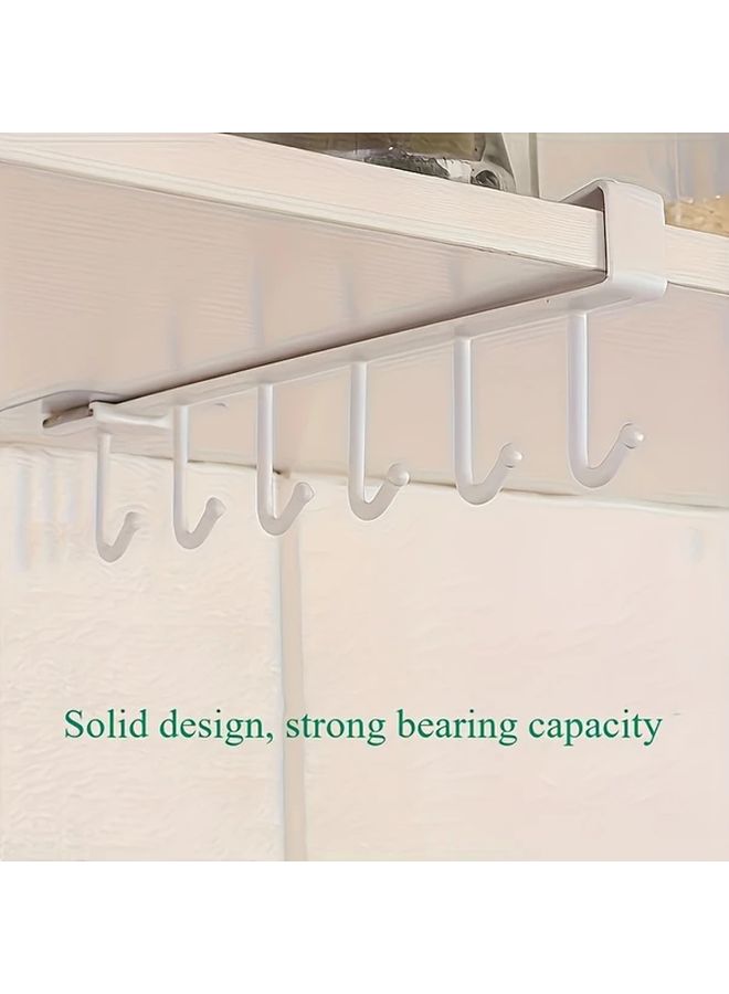White Wall Mounted Kitchen Storage Rack With 6 Hooks And Cup Holder - Image 3