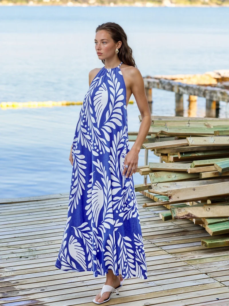 HICCUP Patterned Halter Neck Maxi Dress