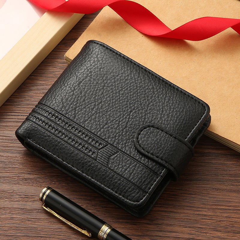 Mens PU Leather Wallet Short Style Zipper Clasp Coin Purse Black 