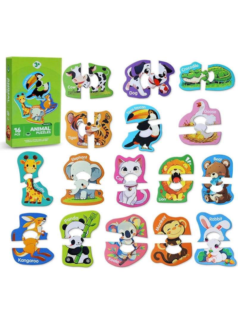 McmhyingPop Magnetic Animal Fridge Magnets, 16 Puzzles for Toddlers 3 4 5 Years, Montessori STEM Toys, Travel Gift for Boys Girls - Image 1
