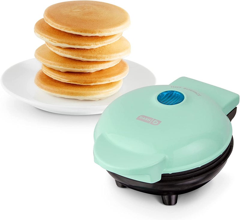Dash DASH Mini Maker Electric Round Griddle for Individual Pancakes Cookies Eggs  other on the go Breakfast Lunch  Snacks with Indicator Light  Included Recipe Book  Aqua4 Inch 