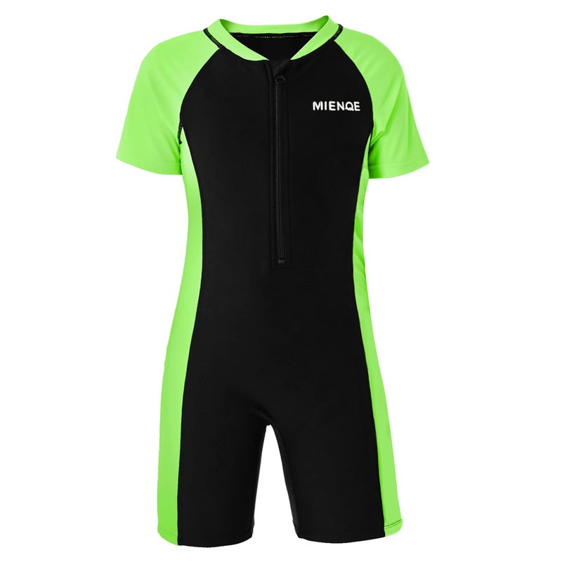 MIENOE Boys Swimsuit One Piece Kid Swimsuit Boys Water Sport Short Swimsuit UPF 50 Sun Protection Bathing Suits Black Green