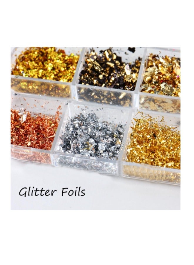 Holographic Nail Glitter Gold Foils for Kit, 12 Grids Sparkly Ultra-Thin Aluminum Foil Nail Art Flakes Designs, Powder Nail Glitters Sequins Acrylic Supplies DIY Manicure Charms Decorations, for Women - Image 4