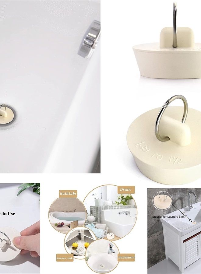 Wild Tribe 4 Sizes White Drain Stopper, Rubber Sink Stopper Plug with Hanging Ring for Bathtub Kitchen and Bathroom - Image 2