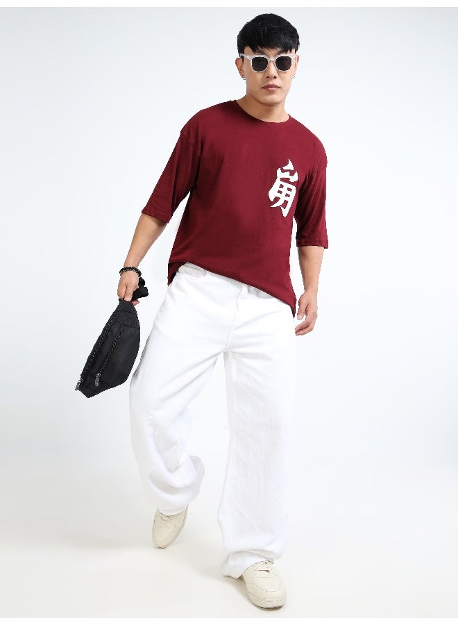 QUCO Maroon Oversized Printed T-Shirt for Men - Image 2
