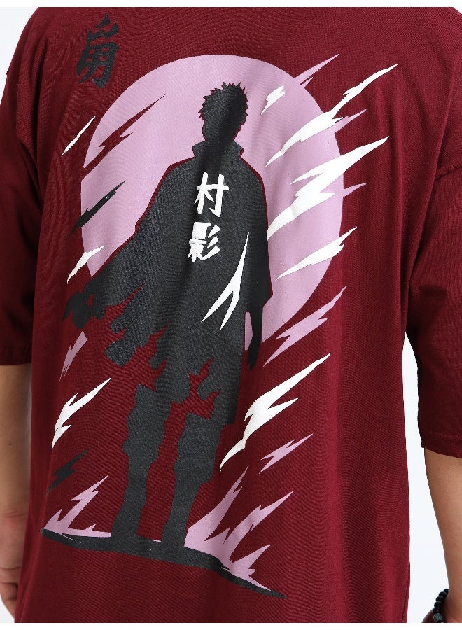 QUCO Maroon Oversized Printed T-Shirt for Men - Image 3