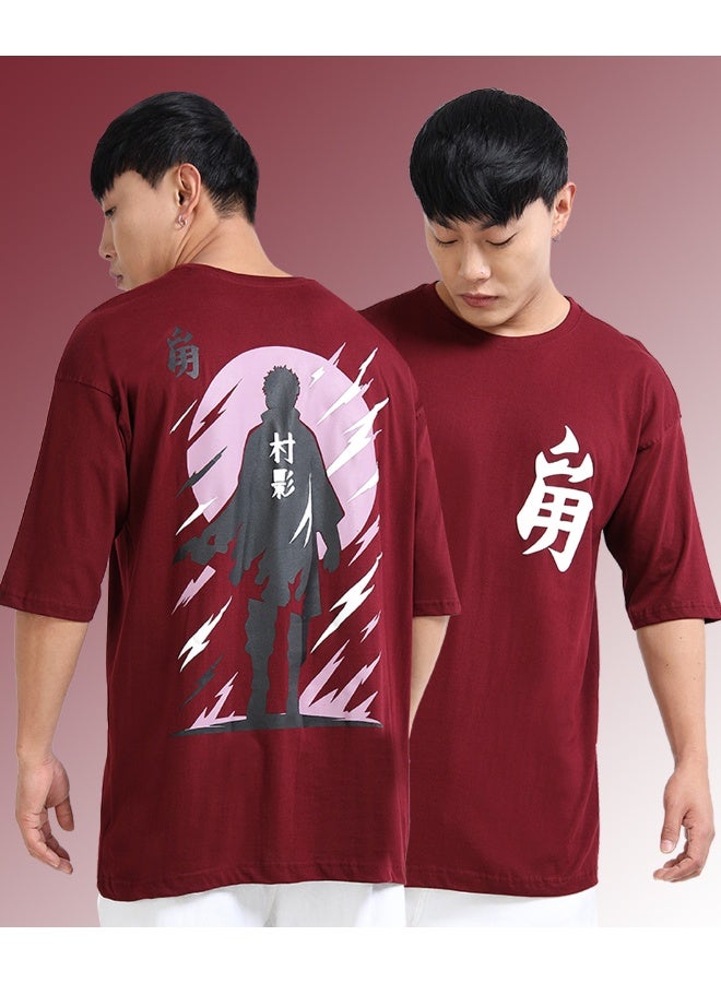 QUCO Maroon Oversized Printed T-Shirt for Men - Image 1
