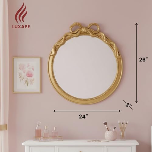 Luxape 24-Inch Gold Bow Resin Mirror – Perfect Decorative Accent for Nursery and Elegant Baby Room Decor (Gold, 26x24in) - Image 4