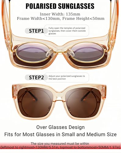 KANASTAL Over Glasses Polarized Sunglasses for Women Men UV400 Protection Shades with Oversized Large Frame Design Square Fashion Trendy Accessories Clear Champagne/Brown - Image 4