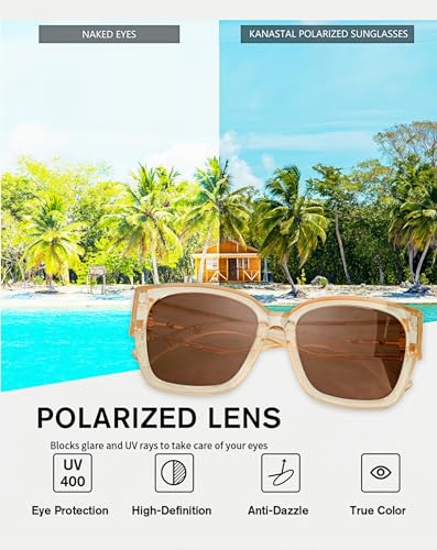 KANASTAL Over Glasses Polarized Sunglasses for Women Men UV400 Protection Shades with Oversized Large Frame Design Square Fashion Trendy Accessories Clear Champagne/Brown - Image 5