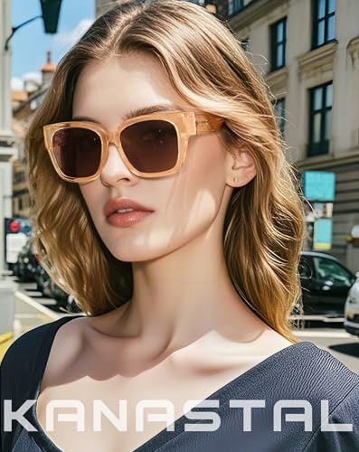 KANASTAL Over Glasses Polarized Sunglasses for Women Men UV400 Protection Shades with Oversized Large Frame Design Square Fashion Trendy Accessories Clear Champagne/Brown - Image 2