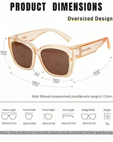 KANASTAL Over Glasses Polarized Sunglasses for Women Men UV400 Protection Shades with Oversized Large Frame Design Square Fashion Trendy Accessories Clear Champagne/Brown - Image 3