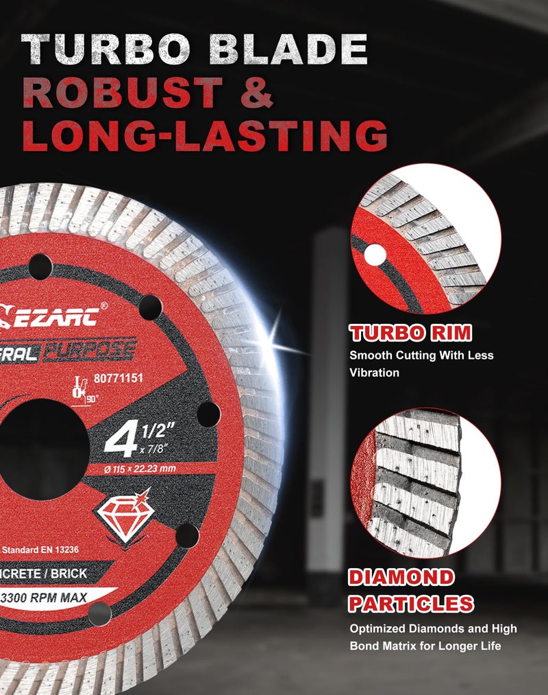 EZARC شفرات منشار الماس EZARC 4-1/2 بوصة لآلة الطحن، 3 قطع 4.5" قطع الماس للحجر، الجرانيت، الخرسانة، البورسلين، السيراميك، بلاط الجرانيت الرخامي (عبوة مختلطة) - Image 3