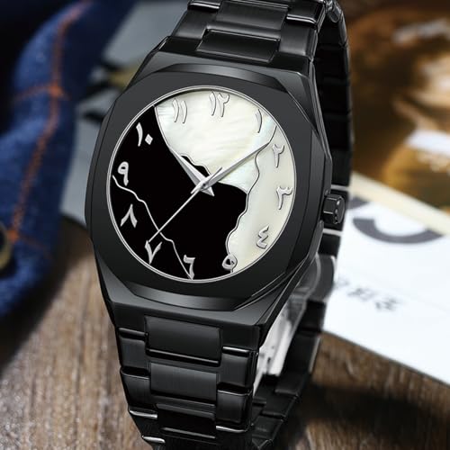 Gosasa Fashion Men's Quartz Watch with Middle Eastern Arabic Numeral Dial Design Stylish Stainless Steel Waterproof Business Casual Wristwatch (Black) - Image 5