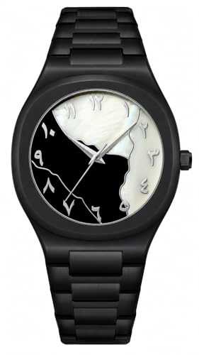 Gosasa Fashion Men's Quartz Watch with Middle Eastern Arabic Numeral Dial Design Stylish Stainless Steel Waterproof Business Casual Wristwatch (Black) - Image 1