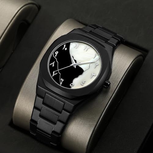 Gosasa Fashion Men's Quartz Watch with Middle Eastern Arabic Numeral Dial Design Stylish Stainless Steel Waterproof Business Casual Wristwatch (Black) - Image 4