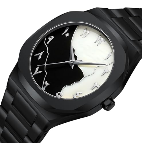 Gosasa Fashion Men's Quartz Watch with Middle Eastern Arabic Numeral Dial Design Stylish Stainless Steel Waterproof Business Casual Wristwatch (Black) - Image 2