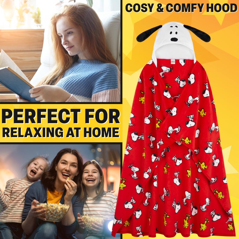 Get Trend Peanuts Snoopy Adult Blanket with Hood, 51x59 in, Fleece Wearable Blanket Loungewear, Warm, Cozy Gifts for Women (Red Peanuts) - Image 3