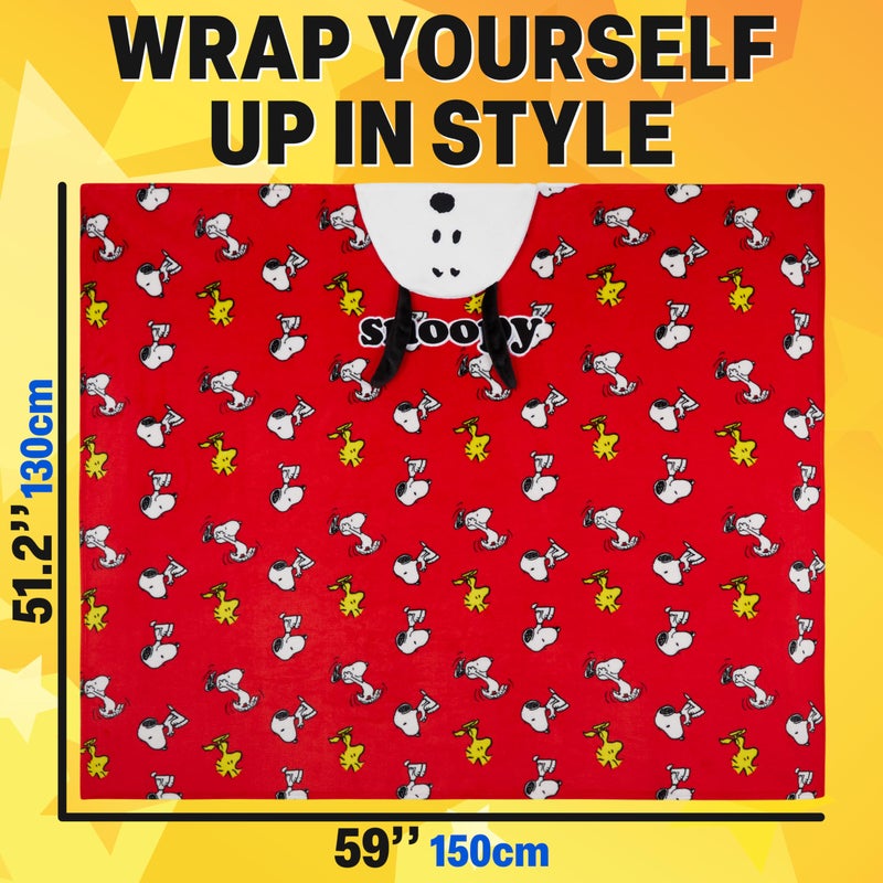 Get Trend Peanuts Snoopy Adult Blanket with Hood, 51x59 in, Fleece Wearable Blanket Loungewear, Warm, Cozy Gifts for Women (Red Peanuts) - Image 2