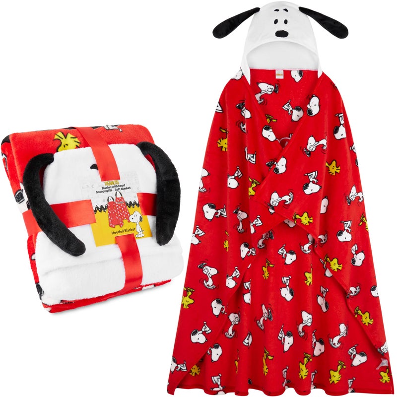 Get Trend Peanuts Snoopy Adult Blanket with Hood, 51x59 in, Fleece Wearable Blanket Loungewear, Warm, Cozy Gifts for Women (Red Peanuts) - Image 1