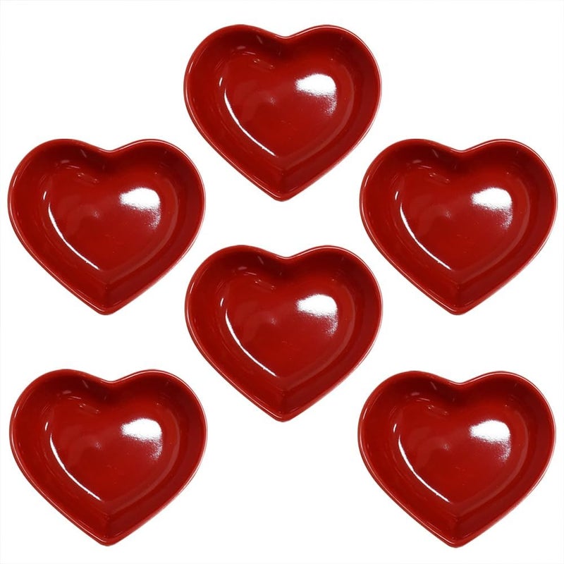 Yuauy 6 pcs Red Heart Shaped Porcelain Soy Sauce Dish 165 oz Ceramic Dip Dipping Bowls for Dinner Baking BBQ and Cooking - Image 1