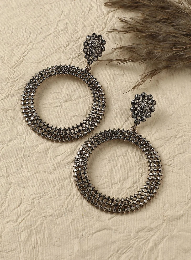 SOHI Intricate Crystal Circular Artificial Drop Earring Jewellery