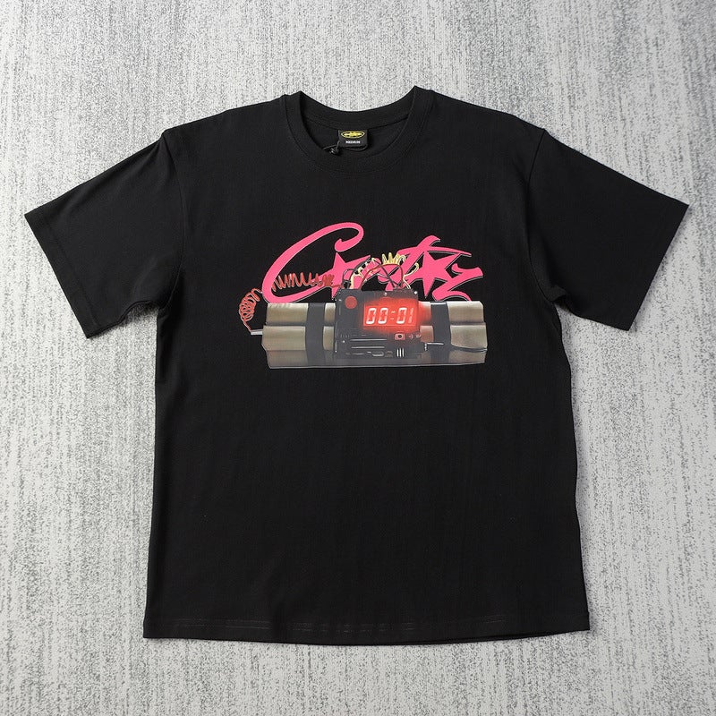 Niche Trendy Brand Timer Print Popular Versatile Short-Sleeve T-Shirt Summer Loose Casual Half-Sleeve - Image 3