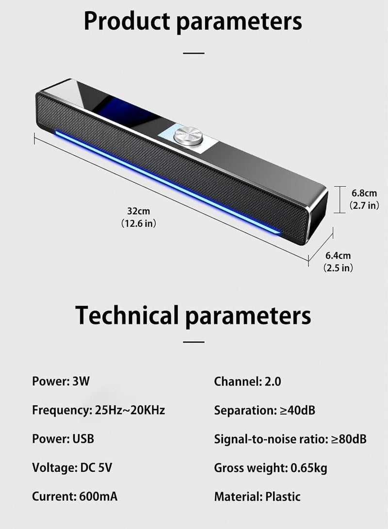 USB LED TV Sound Bar AUX Wired USB Speaker Home Theater System Surround SoundBar for TV PC Computer Speakers - Image 3