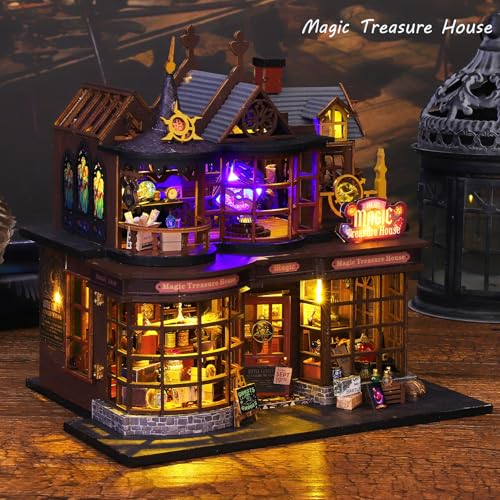 Spilay DIY Miniature House Kit DIY Dollhouse Kit with Music Box and Dust Cover 3D Wooden Puzzle Book Nook Kit for Adult Bookshelf DecorGift for Birthday Halloween ChristmasMagic Treasure House - Image 5