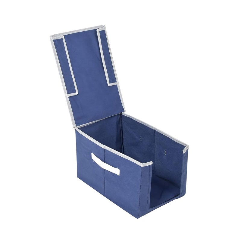 Kuber Industries Pack of 2 NonWoven Cloth Stacker Wardrobe OrganizerBin With Carrying Handle Lid Navy Blue - Image 5