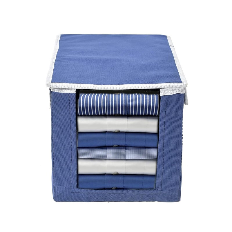 Kuber Industries Pack of 2 NonWoven Cloth Stacker Wardrobe OrganizerBin With Carrying Handle Lid Navy Blue - Image 2