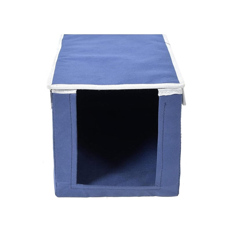 Kuber Industries Pack of 2 NonWoven Cloth Stacker Wardrobe OrganizerBin With Carrying Handle Lid Navy Blue - Image 4