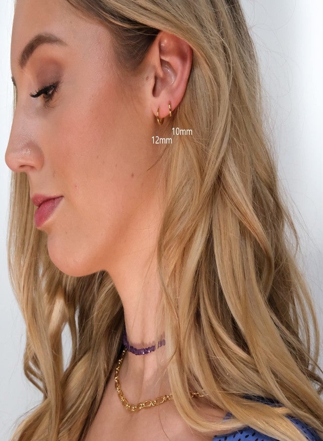 Lemon Grass Mini Huggie Hoop Earrings | 14K Gold Plated Sterling Silver Small Essential Huggie Earrings - 10mm - Image 5