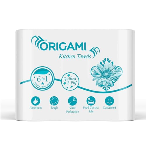 Origami 2 Ply 6 in 1 Kitchen Tissue Paper Roll | Tough, Super Absorbent & Food Safe Tissues for Spotless Cleaning | Ideal for Multi Purpose Use (60 Pulls Per Roll, 360 Sheets) - Image 1