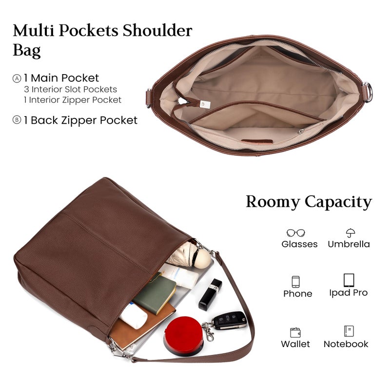 befen Genuine Leather Hobo Bags Purses for Women, Women's Shoulder bag Handbags Crossbody Bag with 2 Shoulder Straps Dark Brown - Image 2