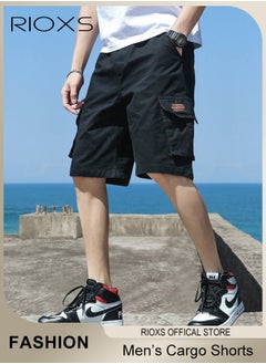 RIOXS Men's Casual Loose Shorts, Outdoor Quick Drying Sports Short Pants, Stretch Short With Multiple Pockets, Relaxed Fit Cotton Blend Work Shorts, Lightweight Running Shorts, Comfy Breathable Athletic Shorts  - Image 1