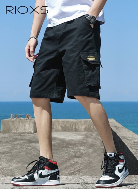 Morts, Loose Fit Elastic Waistband Drawstring Shorts for Men, Summer Casual Loose Cargo Short Pants with Multiple Large Pockets, Stretch Lightweight Shorts for Golf, Fishing, Hiking, Jogging, Workout aen's Cargo Shorts, Outdoor Quick-Drying Wide Leg Sports Shnd More, Black