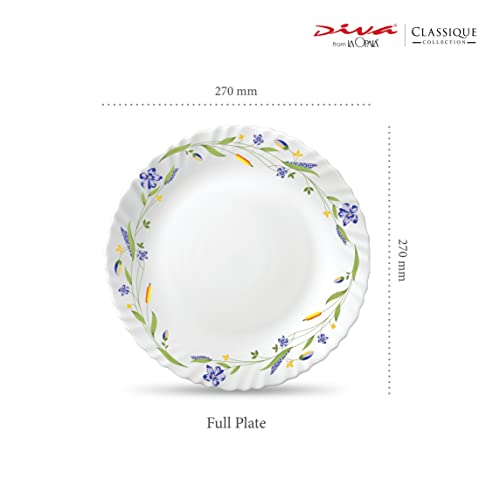La Opala Diva Classique Collection Opal Glass Crockery | Full Plate Set of 6 | Morning Glory Design | for Dining & Gifting | Microwave Safe | 100% Vegetarian | Extra Strong | Super Light & White - Image 2