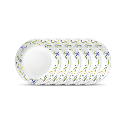 La Opala Diva Classique Collection Opal Glass Crockery | Full Plate Set of 6 | Morning Glory Design | for Dining & Gifting | Microwave Safe | 100% Vegetarian | Extra Strong | Super Light & White - Image 1