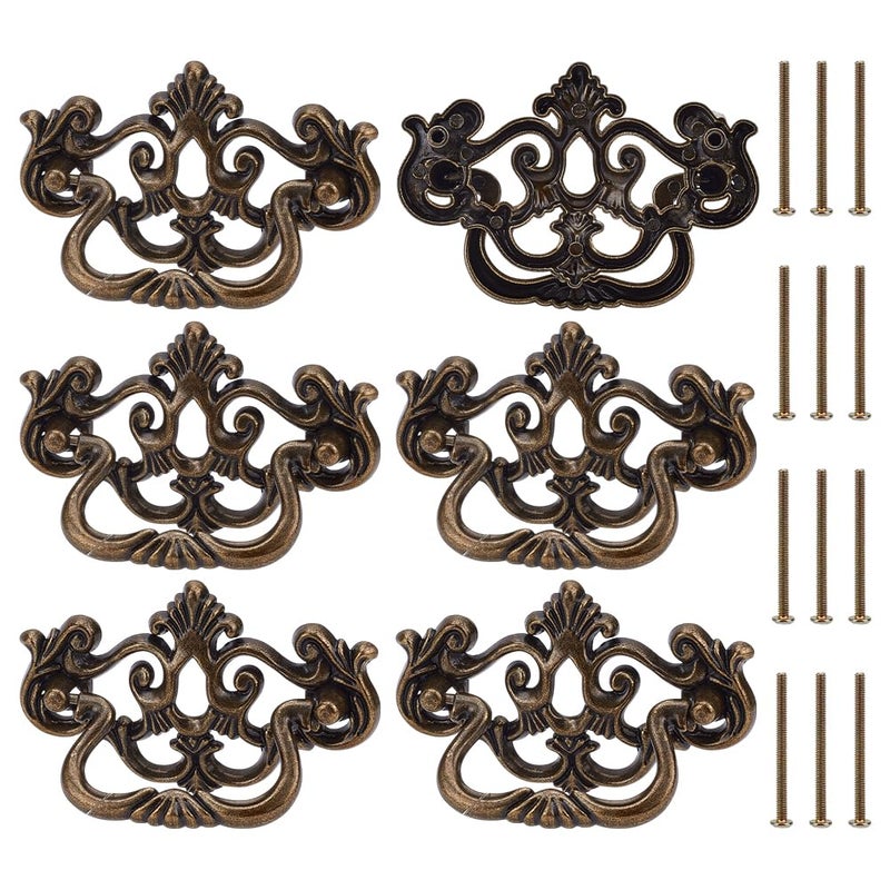 PH PandaHall 6 Pack Antique Drawer Pulls Dresser Drawer Pull Handles 4 Vintage Cabinet Pulls Cabinet Knobs Shabby Chic Pull for Dresser Vanity Nightstand Cupboard Wardrobe Antique Bronze - Image 2