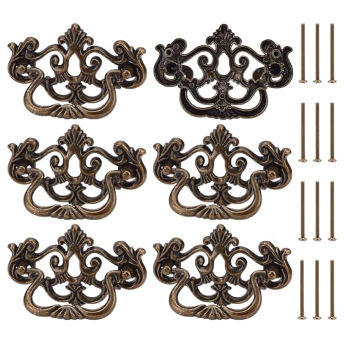 PH PandaHall 6 Pack Antique Drawer Pulls Dresser Drawer Pull Handles 4 Vintage Cabinet Pulls Cabinet Knobs Shabby Chic Pull for Dresser Vanity Nightstand Cupboard Wardrobe Antique Bronze - Image 1