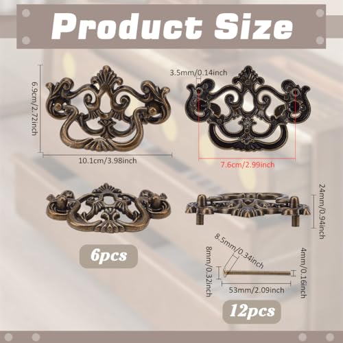 PH PandaHall 6 Pack Antique Drawer Pulls Dresser Drawer Pull Handles 4 Vintage Cabinet Pulls Cabinet Knobs Shabby Chic Pull for Dresser Vanity Nightstand Cupboard Wardrobe Antique Bronze - Image 3