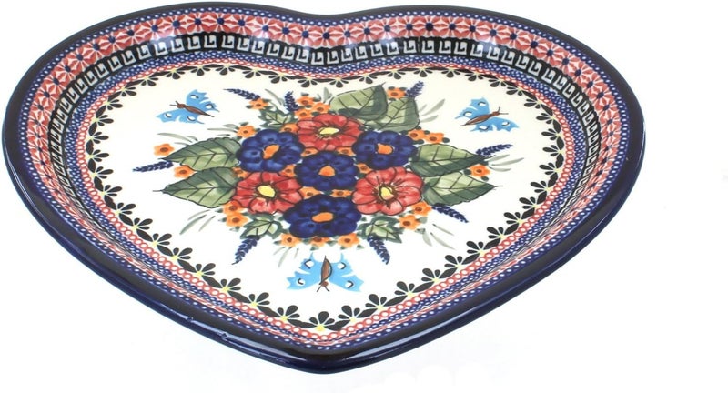 Blue Rose Pottery Blue Rose Polish Pottery Floral Butterfly Heart Plate - Image 1
