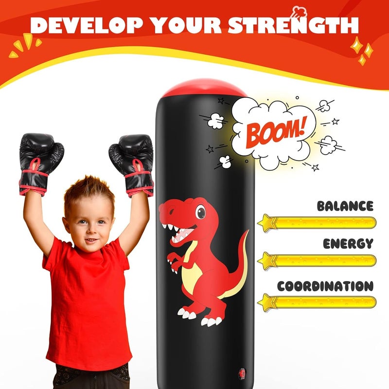 QPAU Inflatable Punching Bag, 48 Inch Stable Inflatable Boxing Bag for 3-6 Kids,Dinosaur Toy & Gifts for Boys and Girls, Kids Boxing Set for Practicing Karate, Taekwondo - Image 2