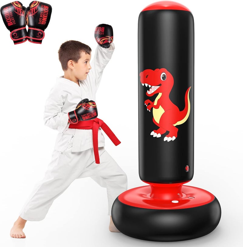 QPAU Inflatable Punching Bag, 48 Inch Stable Inflatable Boxing Bag for 3-6 Kids,Dinosaur Toy & Gifts for Boys and Girls, Kids Boxing Set for Practicing Karate, Taekwondo - Image 1