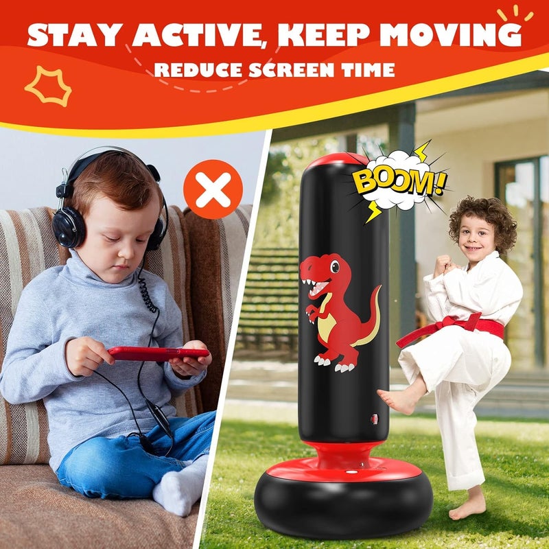 QPAU Inflatable Punching Bag, 48 Inch Stable Inflatable Boxing Bag for 3-6 Kids,Dinosaur Toy & Gifts for Boys and Girls, Kids Boxing Set for Practicing Karate, Taekwondo - Image 3